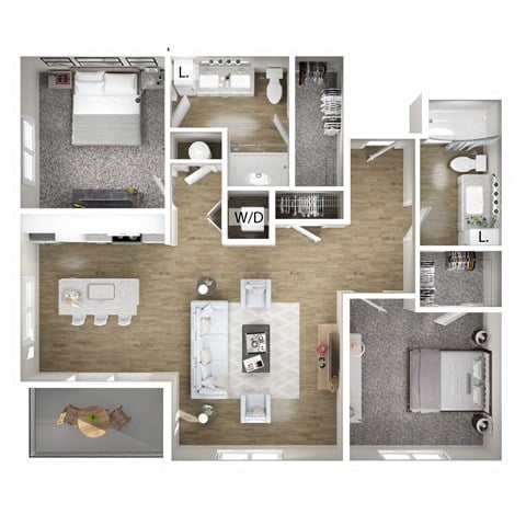 Floor plan for 2 beds, 2 baths, 1146 sqft